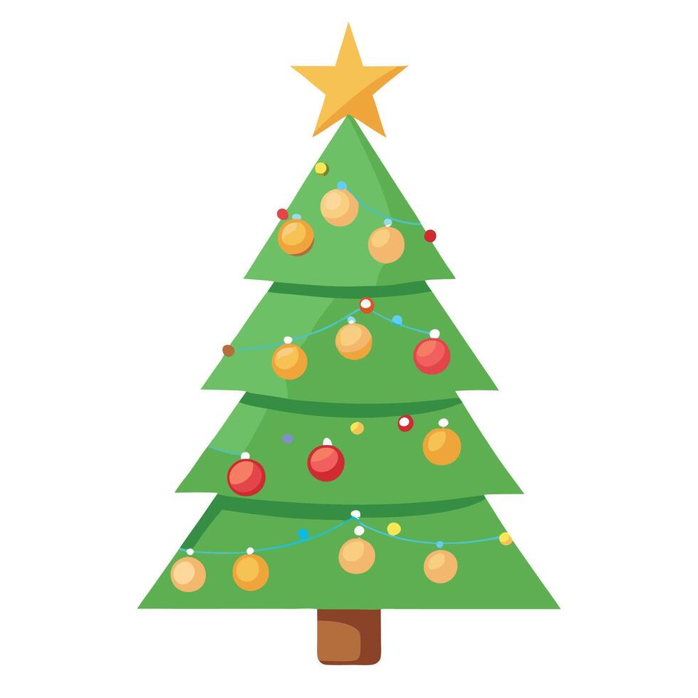 Festively illuminated Christmas tree cutout on white background vector