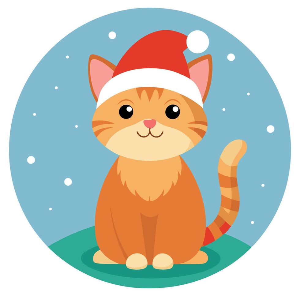 Cute ginger cat in Santa Claus hat on bokeh christmas background vector