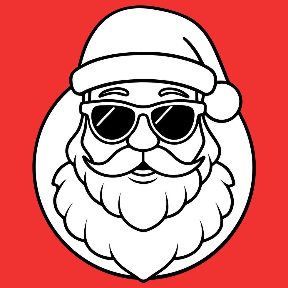 Cool Santa Claus illustration. Santa in shades. hat. and with a long beard against a red background vector