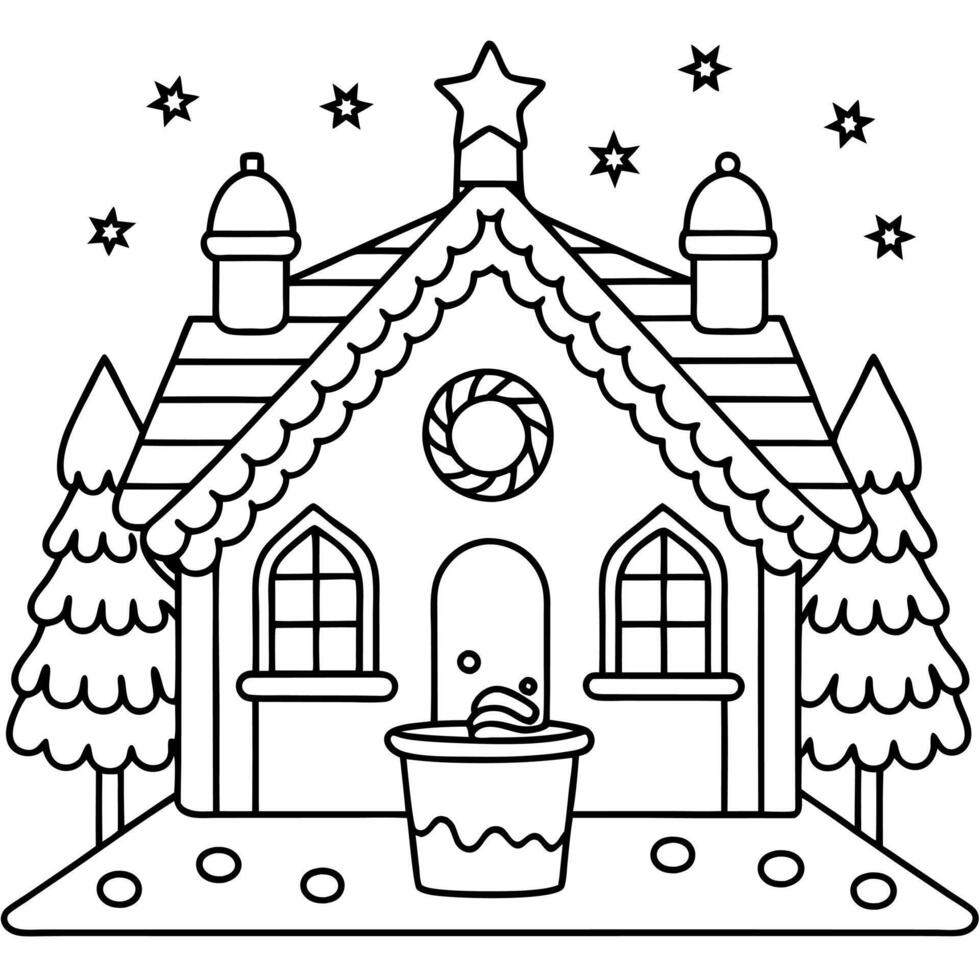 Gingerbread house on a christmas table with a background of lights. vector