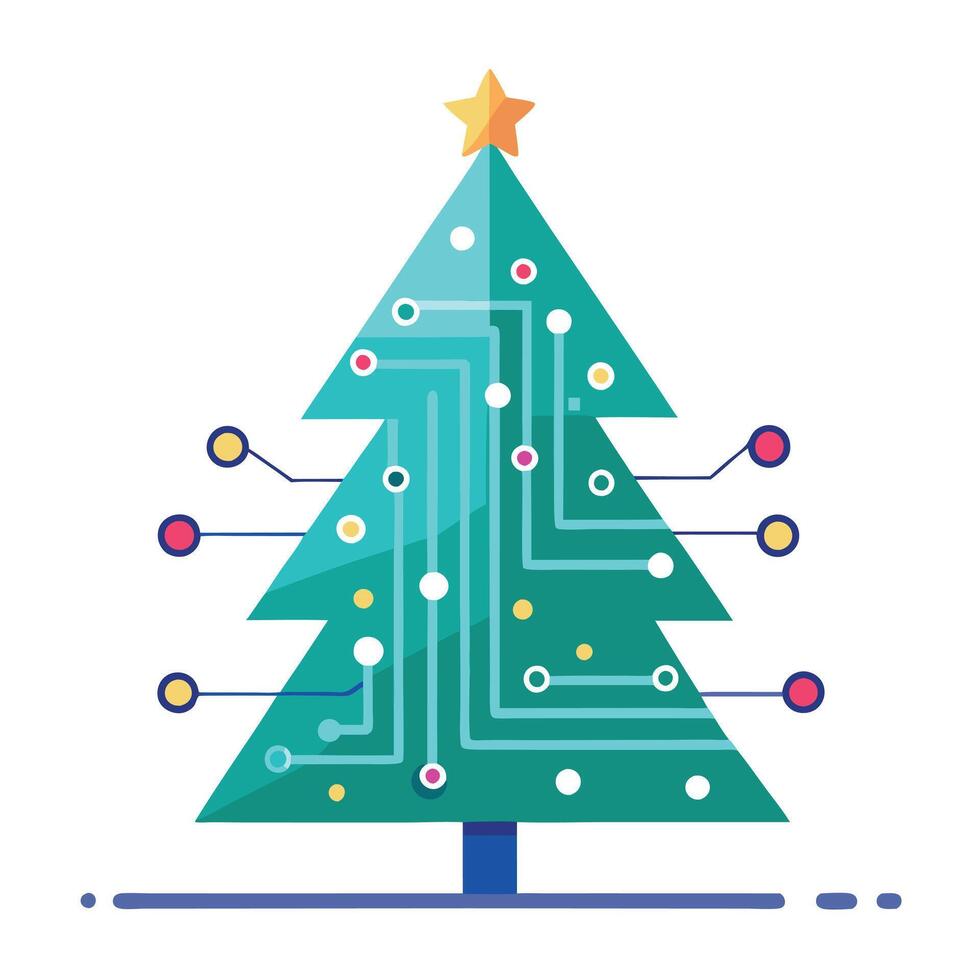 Technology themed electronic sparkling Christmas tree with circuit board elements. copy space vector