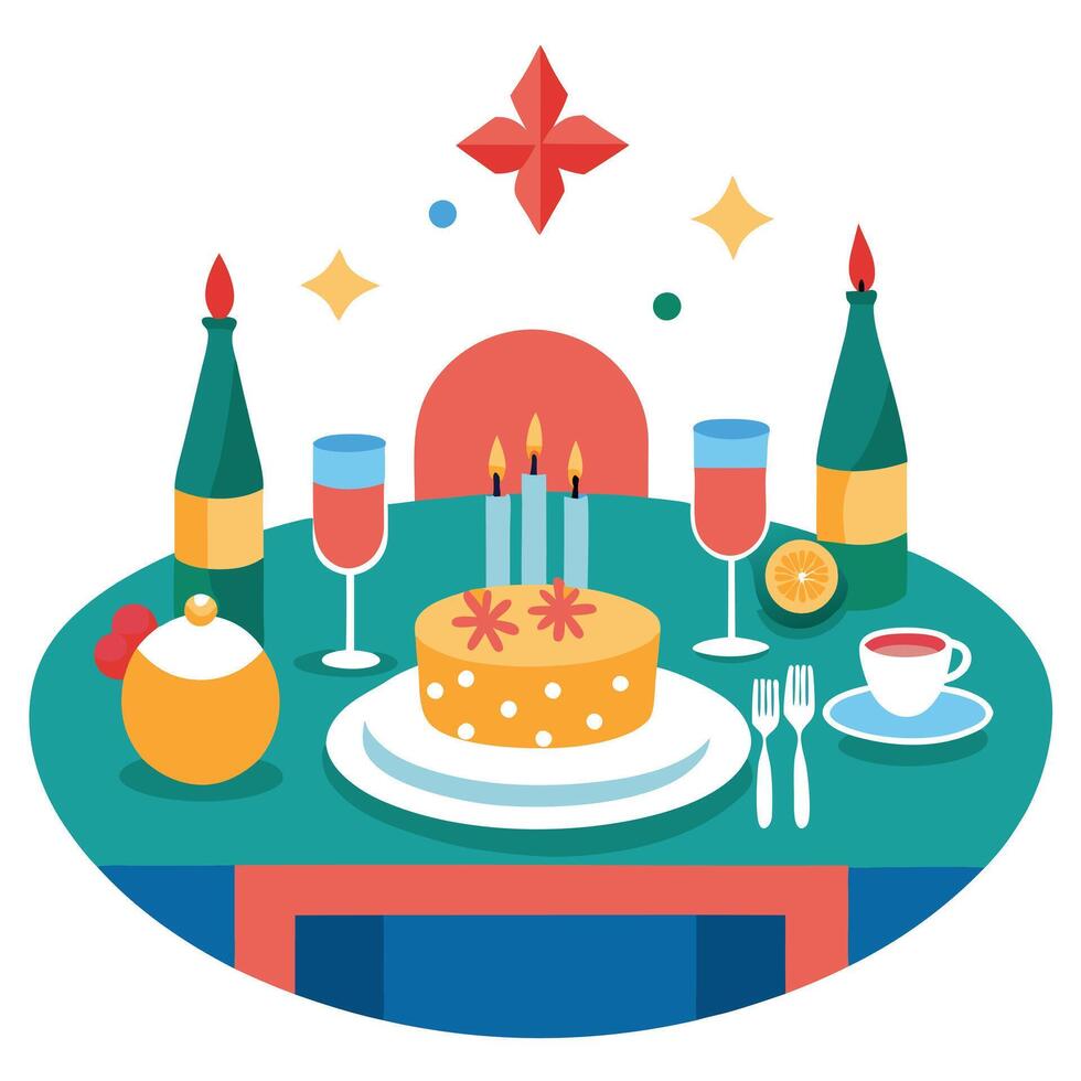 Photo of a beautiful dinner table prepared for New Year's Eve. vector