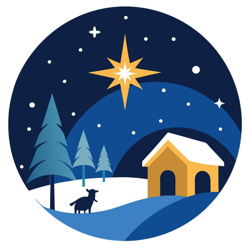The star shines over the manger of Christmas of Jesus Christ. Concept. vector