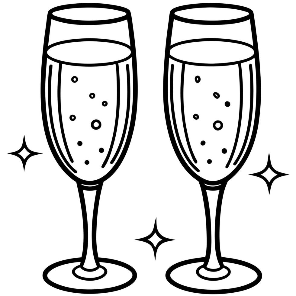 Paper craft style illustration of beautiful golden 2 champagne glasses. in cold weather vector