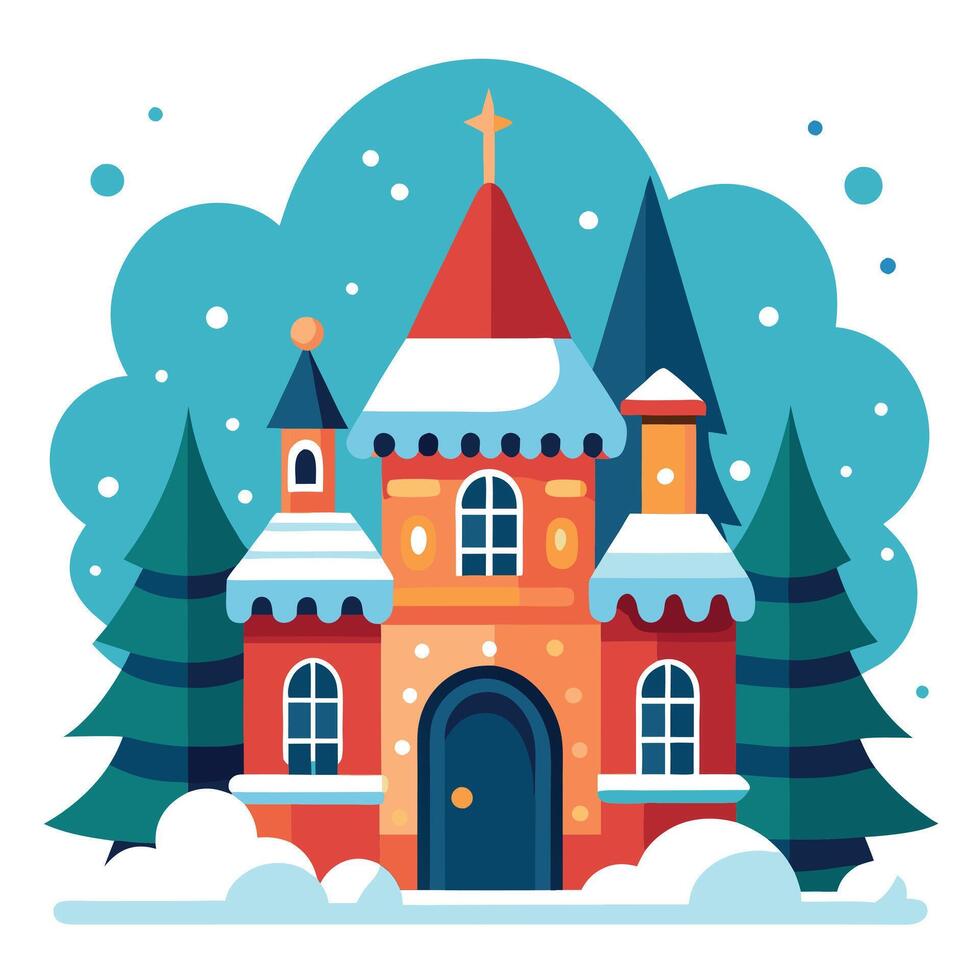Santa's Workshop in an Enchanting Winter Setting with Fantastical Architecture. vector