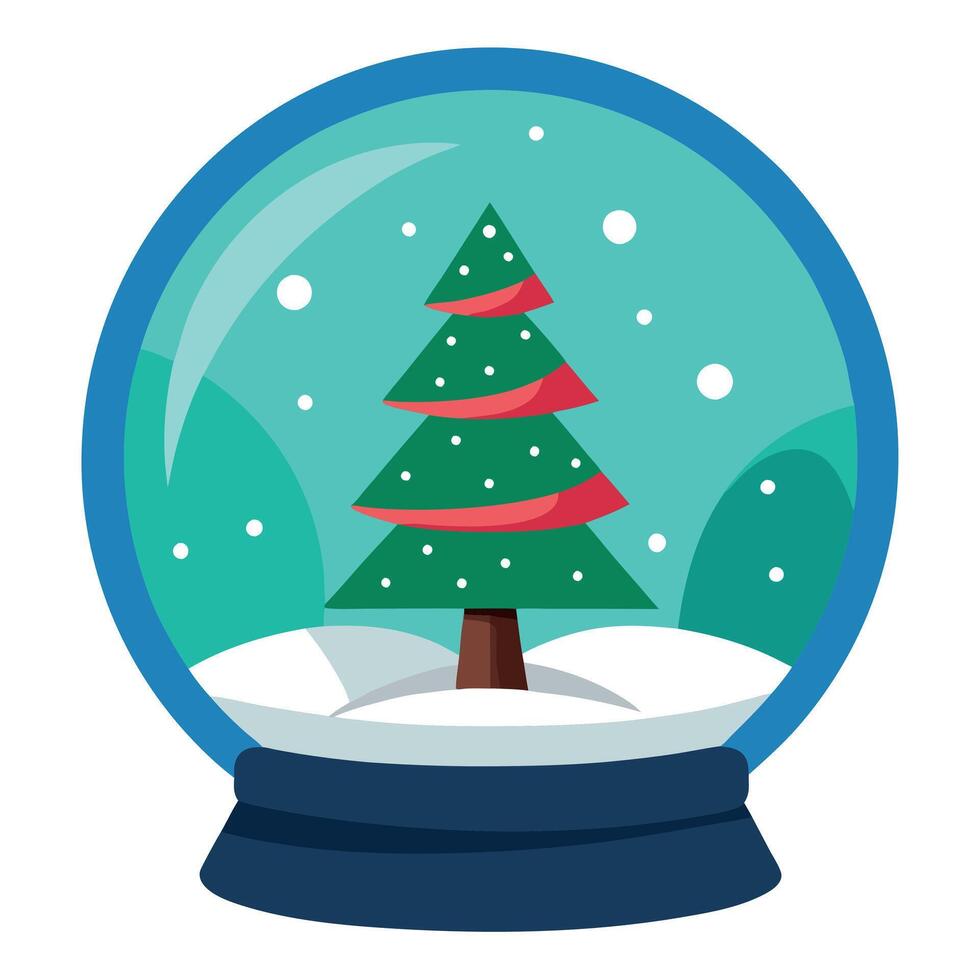 Christmas magic in snow globe with shining tree. Concept of winter wonderland. vector