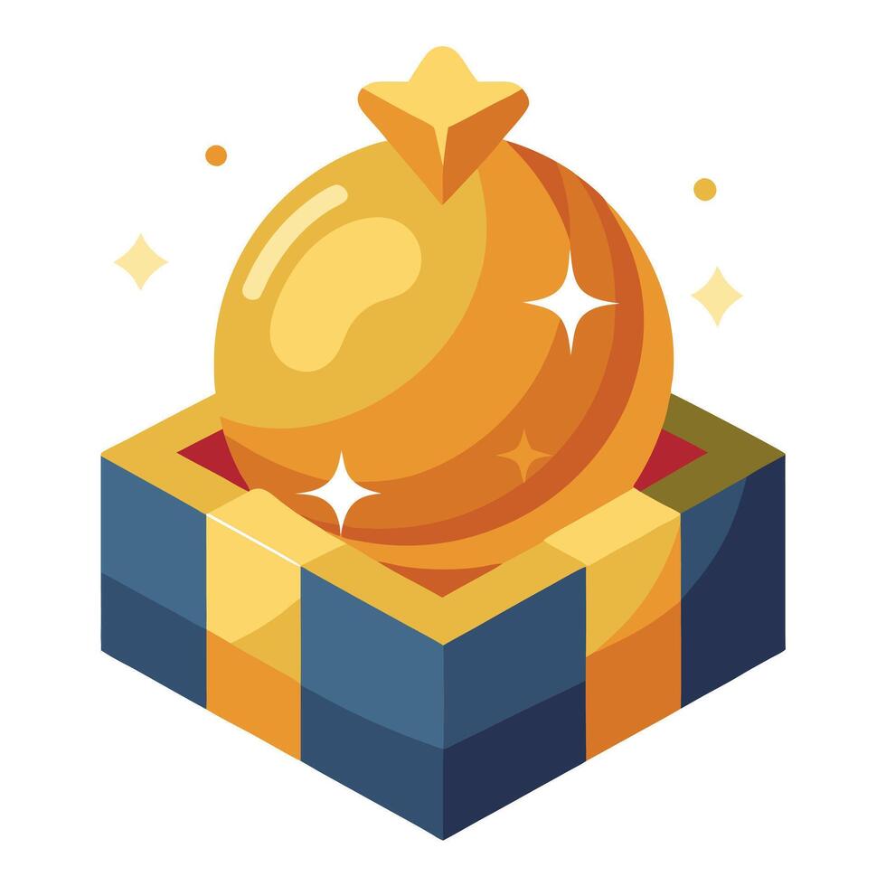 3d illustration Realistic golden christmas ball Gift box and bokeh background. vector