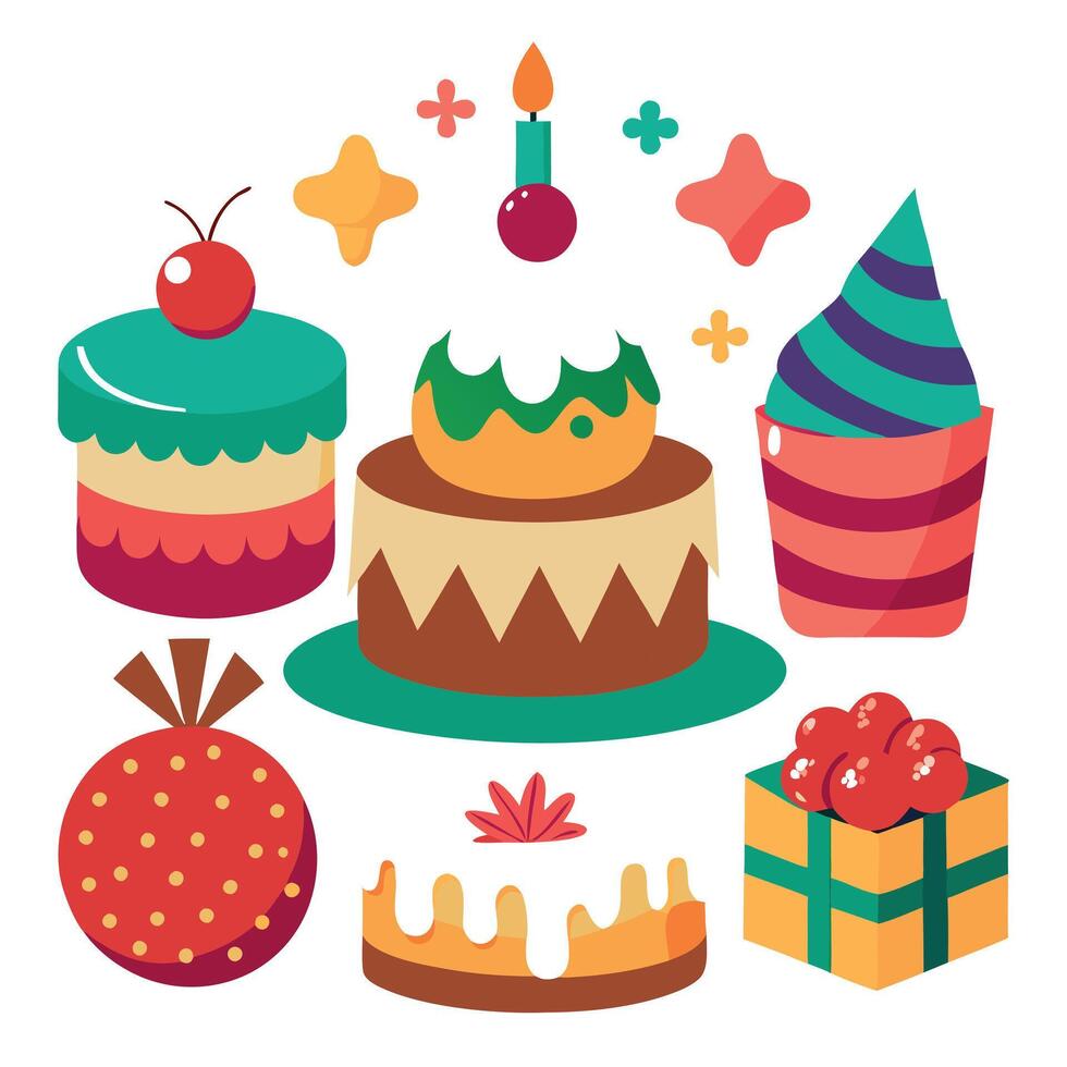 Collection of cake on white background. christmas and new year concept vector