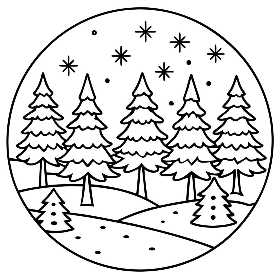 Winter day in forest with christmas trees and snow as illustration vector
