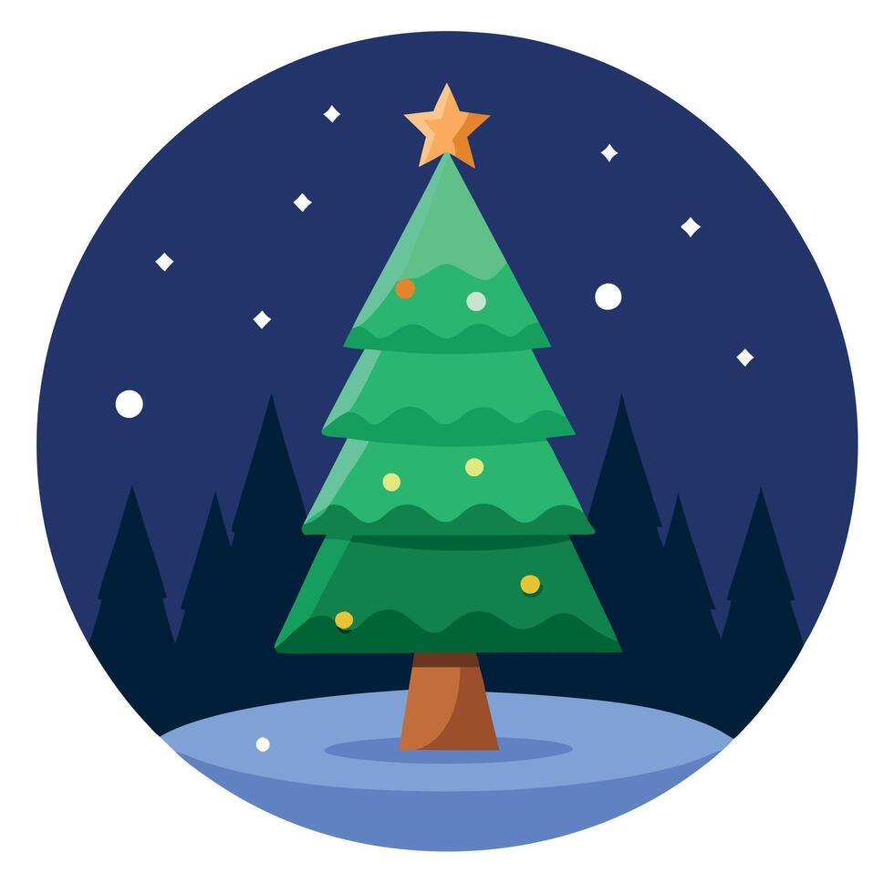 Christmas tree at night outdoor. image of glowing Christmas tree in the forest vector
