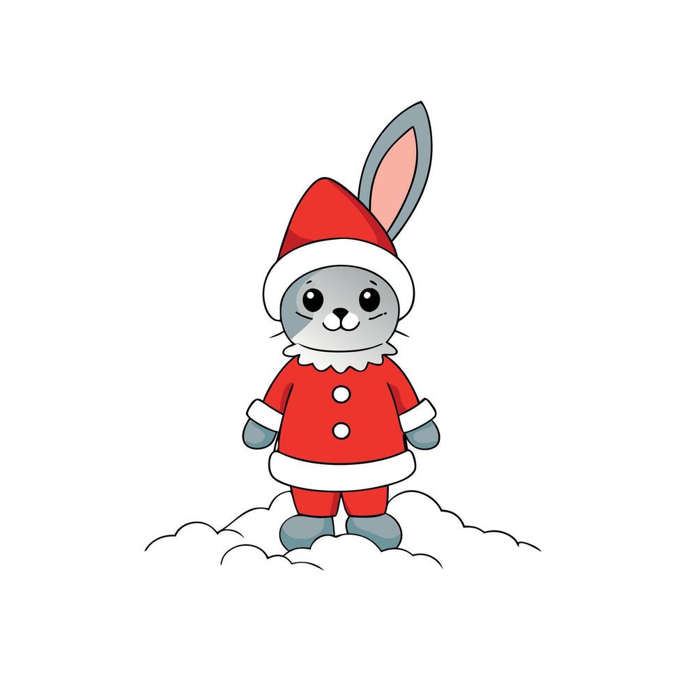 Little tiny bunny dressed up as Santa Claus on snowing vector
