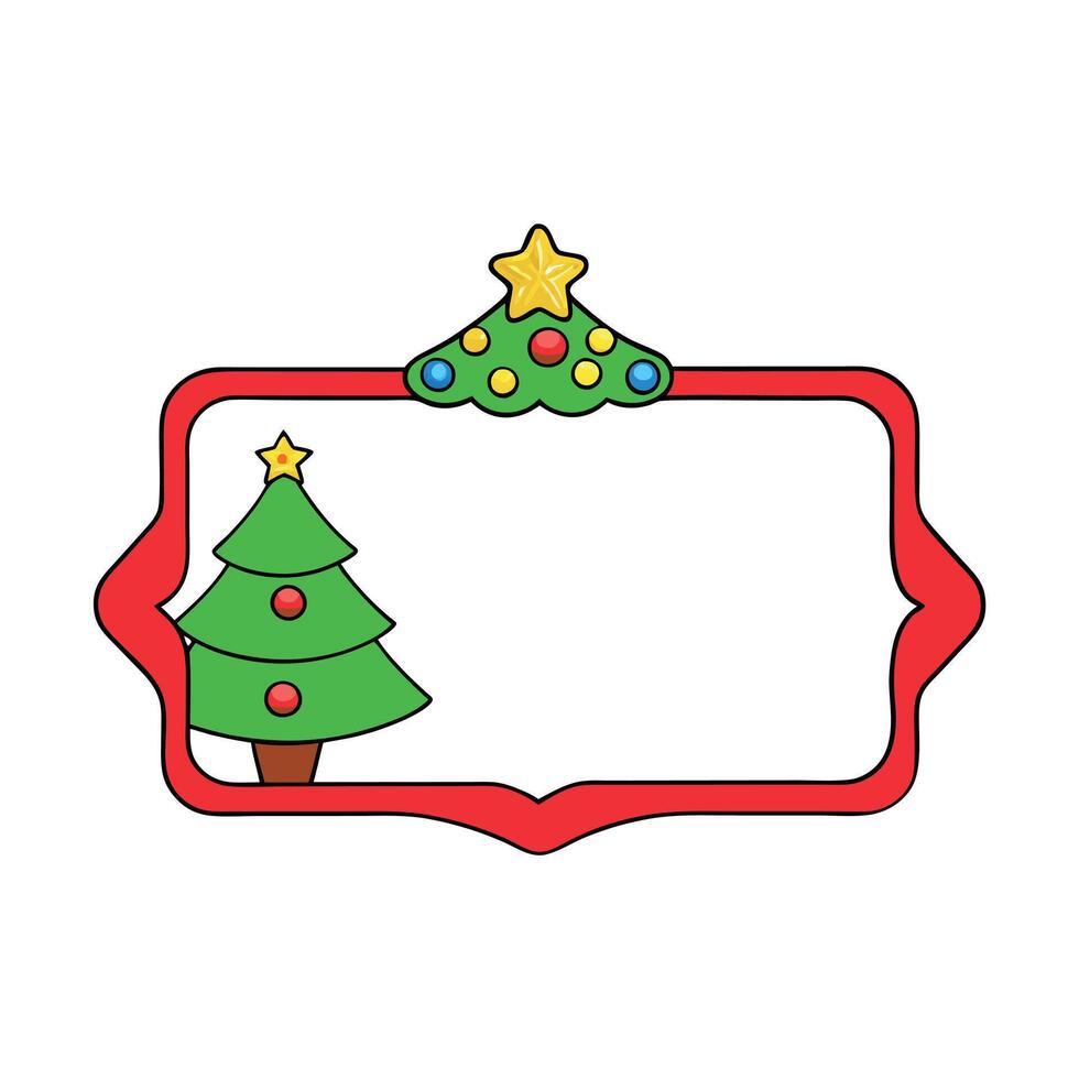 Christmas blank frame with red border and tree with decorations vector