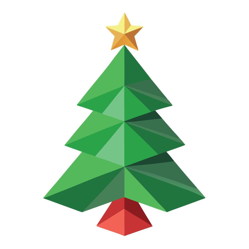 Origami style stylized Christmas tree. multidimensional paper cut craft vector