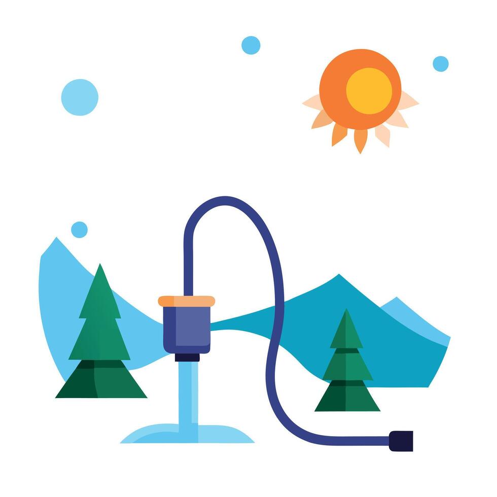 Little hose model on white snow in winter in the morning. Snowy background with beautiful sunlight vector
