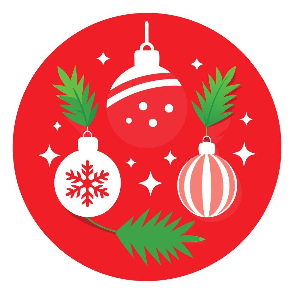 A red background with christmas decorations and fir branches on it vector