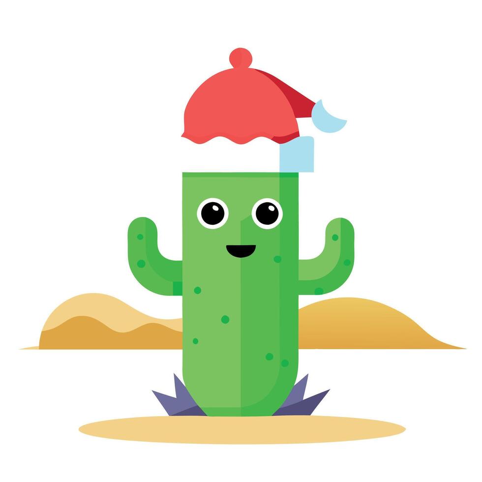 Cactus with santa hat in the desert. illustration generated by AI vector