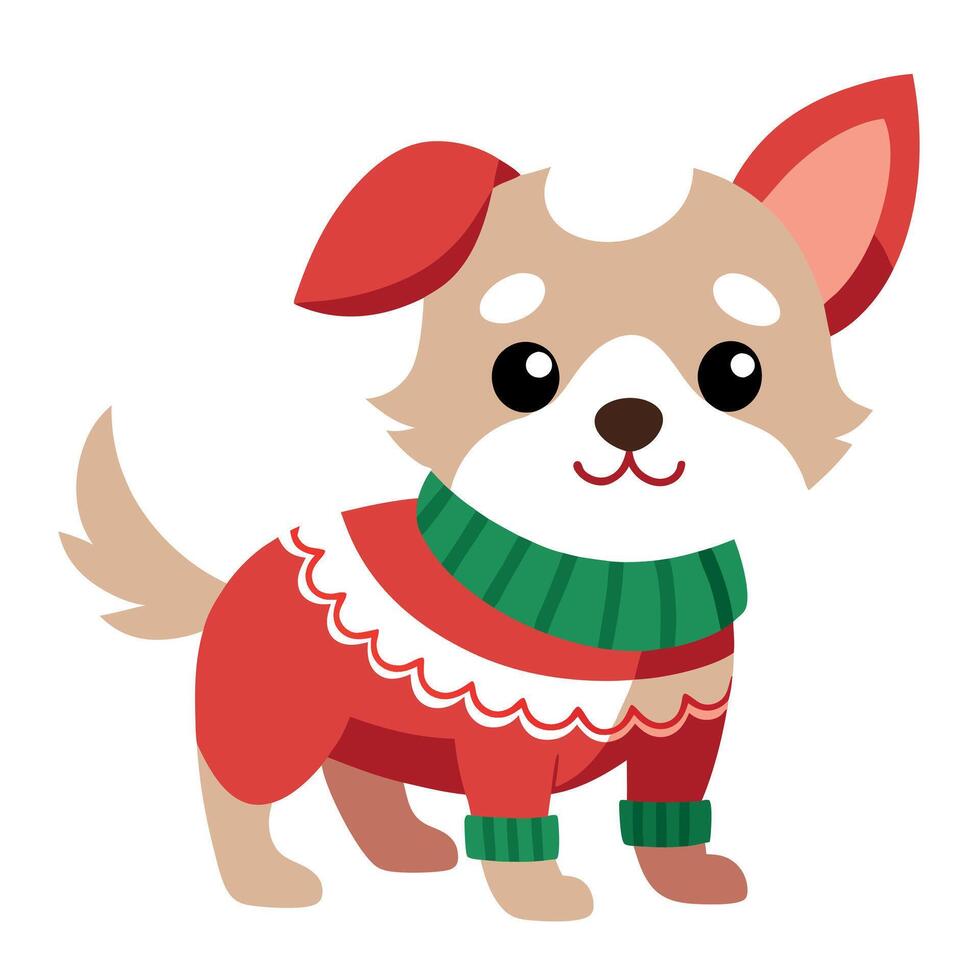 Midjourney ai illustration of a cute puppy wearing a christmas jumper vector