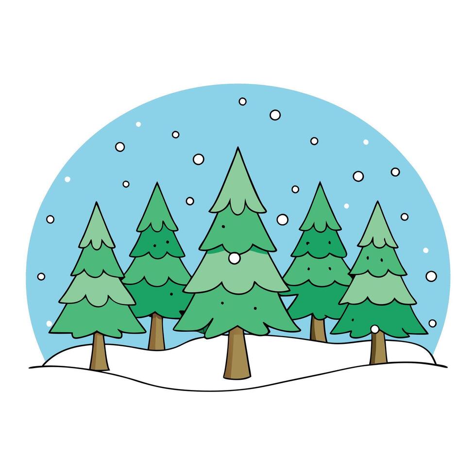 Winter forest snowy trees on Christmas snowfall background. vector