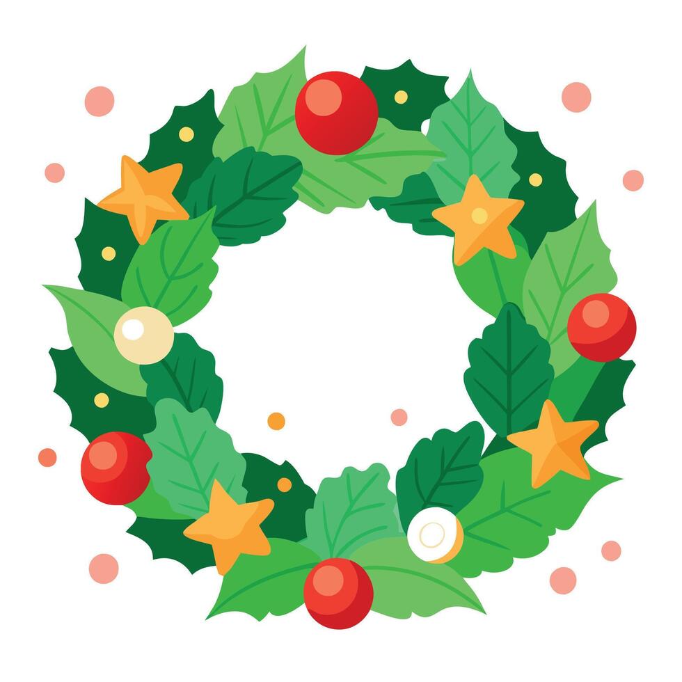 Christmas wreath on white background. Flat lay. top view. vector
