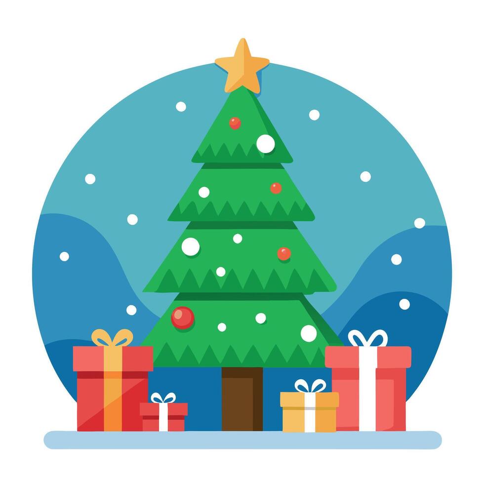Christmas tree with a pile of presents. christmas background wallpaper vector