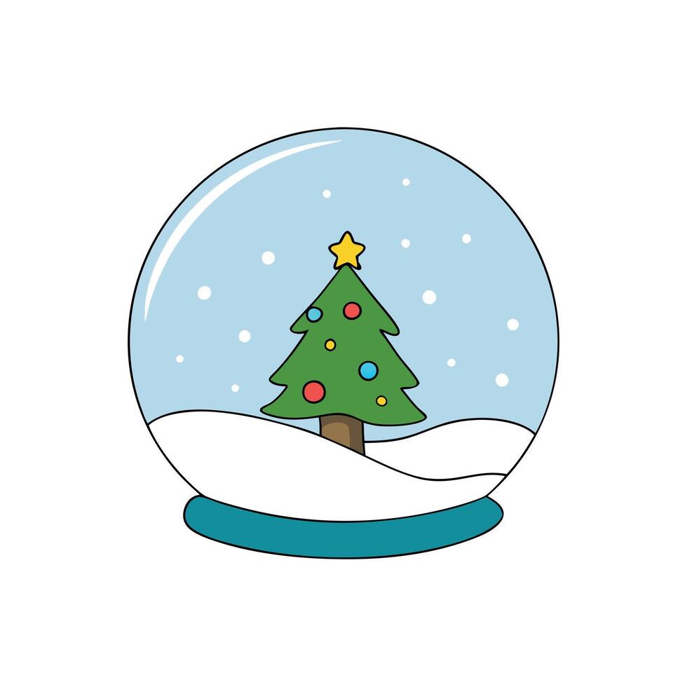 Christmas glass ball with christmas tree on snow with bokeh background vector