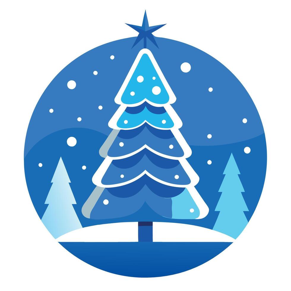 Blue retro christmas card design with fir tree illustration vector