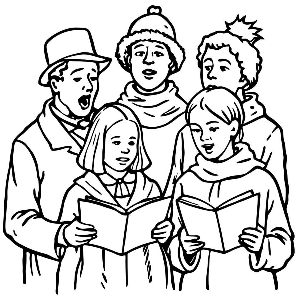 Christmas carol coloring pages vector
