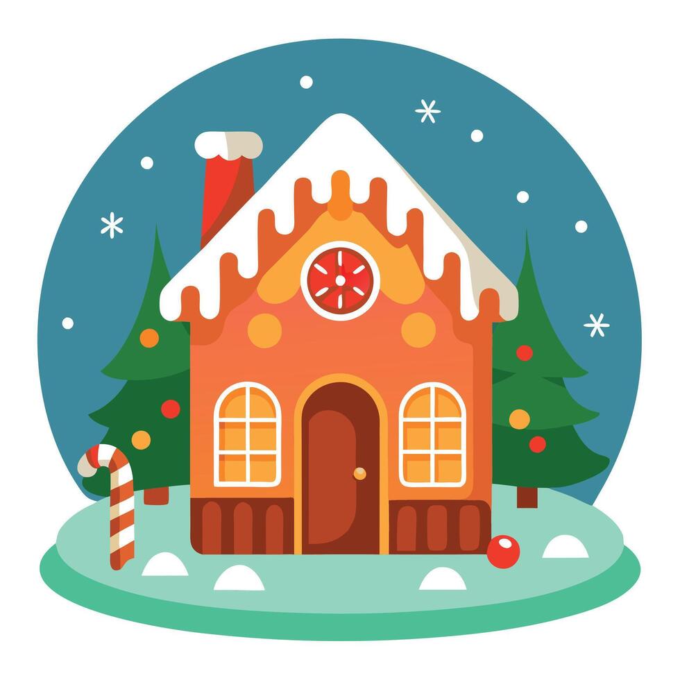 Gingerbread house on a christmas table with a background of lights. vector