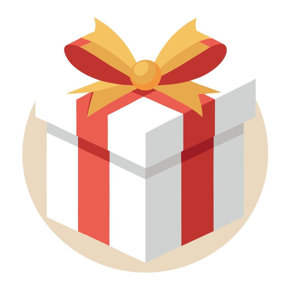 Top view of white christmas gift box with golden ribbon. Space for text. vector
