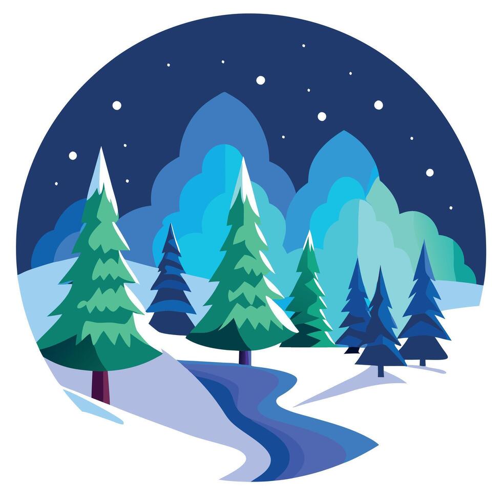 Winter landscape with trees and a stream vector