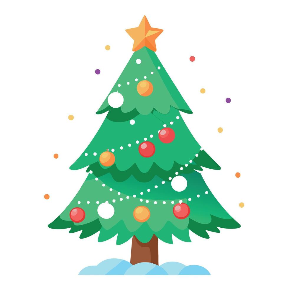 Christmas tree with snow decorated and garland lights vector