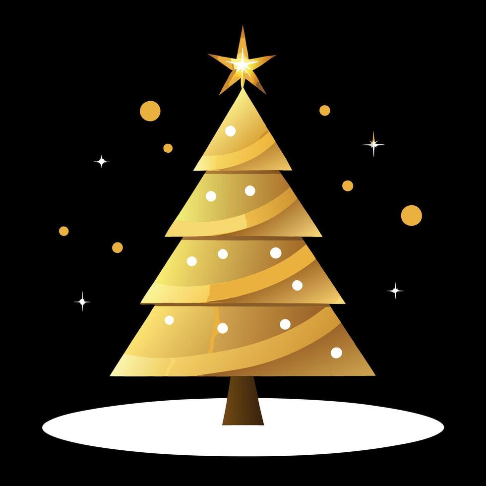 Gold luminous christmas tree on black light background. vector