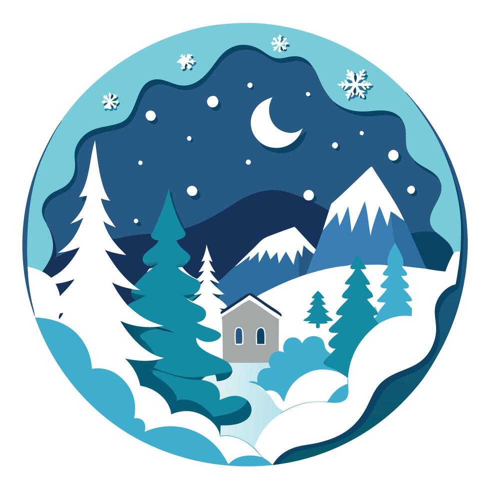 Intricate layered paper art of a christmas winter scene vector