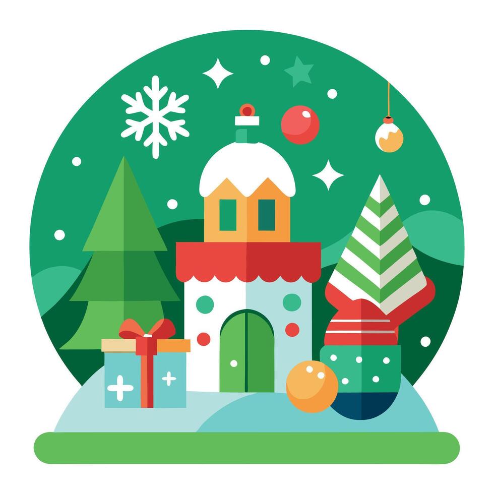 Winter themed home decor with various holiday elements on a green background space for text vector