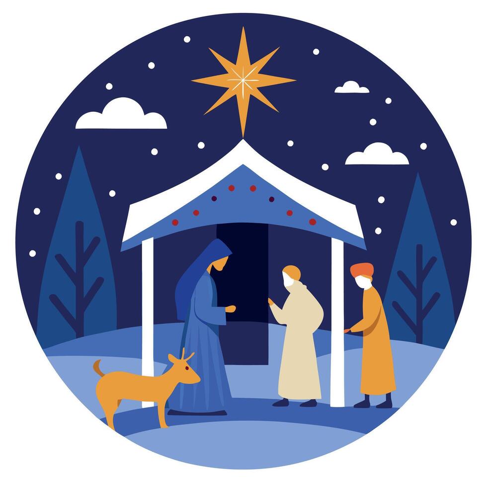 Traditional nativity scene set against a starlit night. capturing the spiritual essence of Christmas vector
