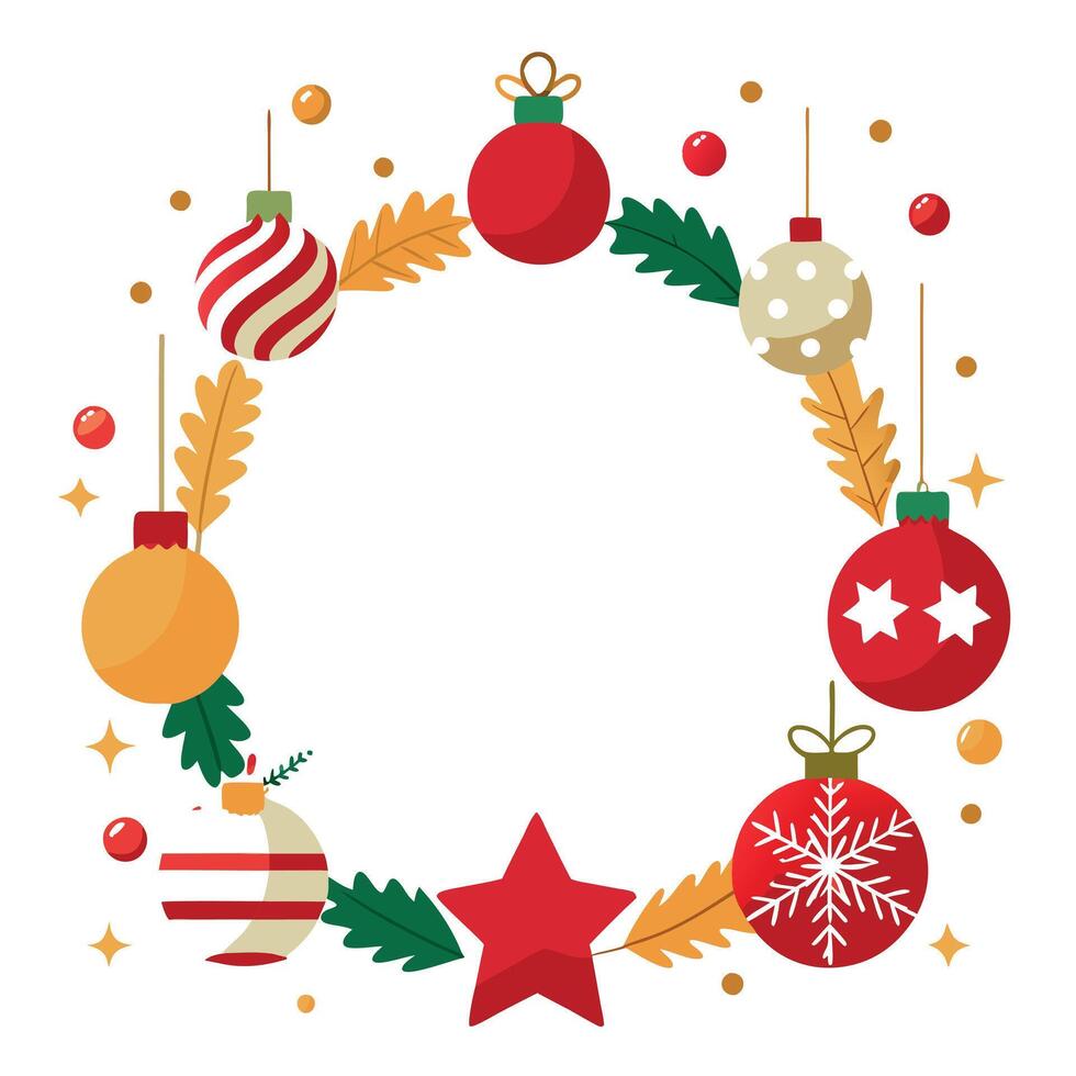 White and red and gold christmas decorations set around a bright christmas frame vector
