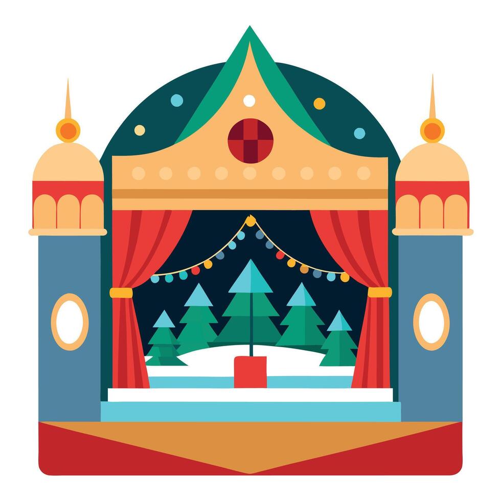 A panoramic view of the nutcracker ballet stage. christmas image. photorealistic illustration vector