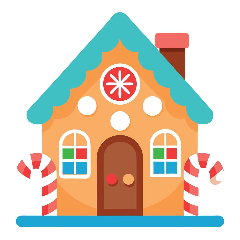 Gingerbread christmas house with colorful candy isolated on light blue background. copy space vector