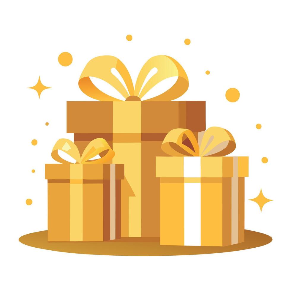 Gold gift boxes and gold glitter particles with bokeh light background vector
