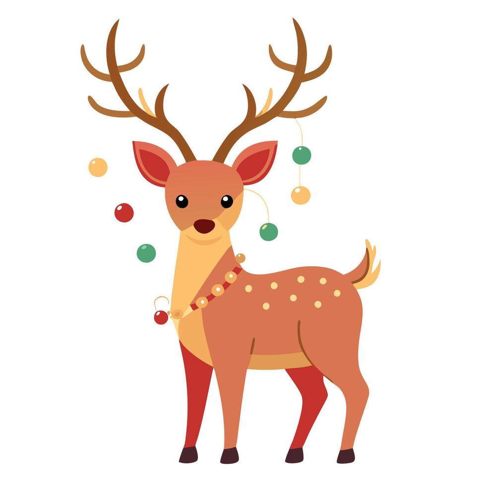 Festive Reindeer with Enchanting Antler Lights. Christmas Card Delight vector