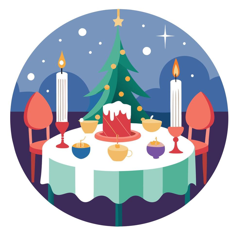 Christmas table with candles in restaurant. christmas eve. vector