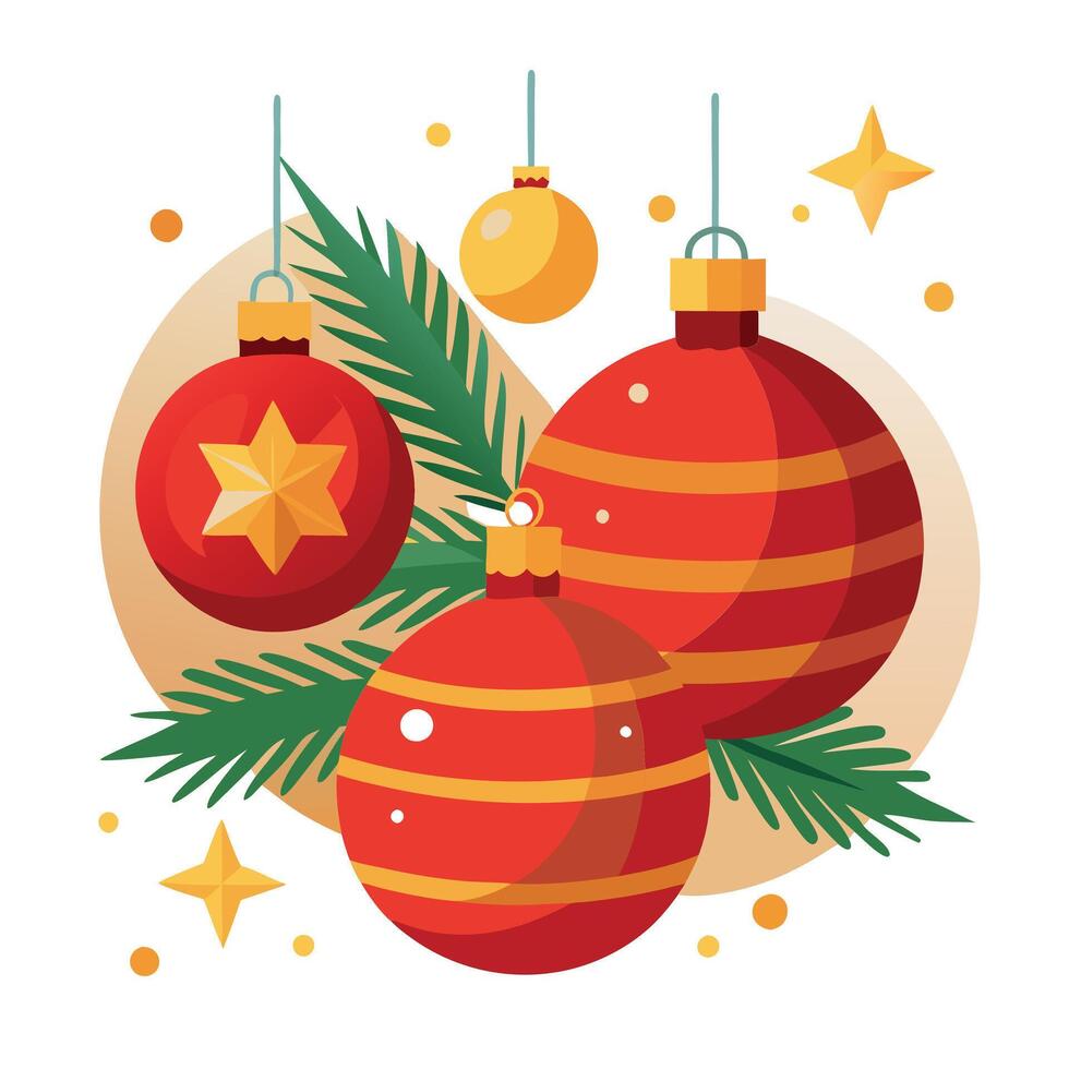 Close up of red. gold balls on christmas tree. Bokeh garlands in the background. New Year concept. vector