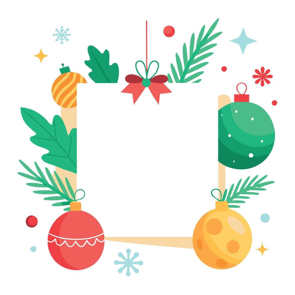 White blank paper greeting card with eco Christmas decorations. New year holidays festive mock up vector