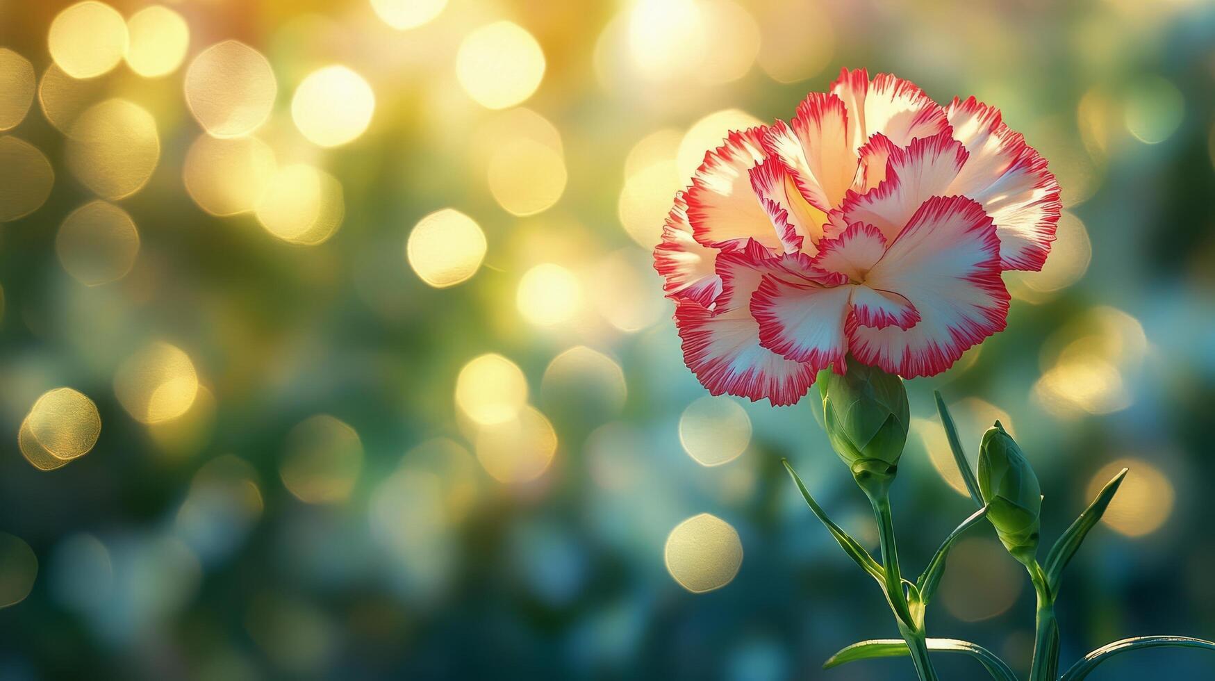 A beautifully blooming red and white flower at sunset in a vibrant garden setting photo