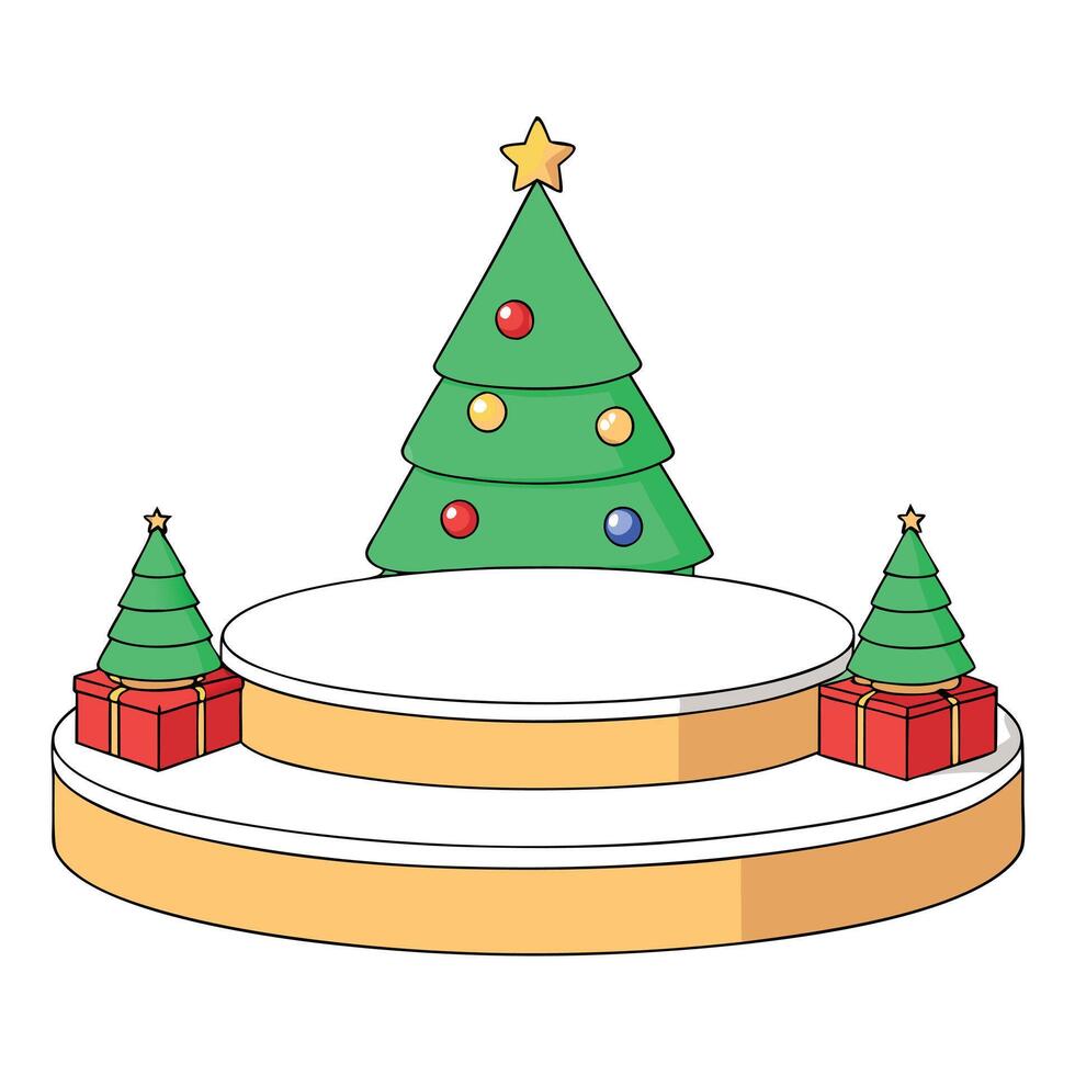 Luxury Merry Christmas product display podium with pine tree and decoration 3d render vector