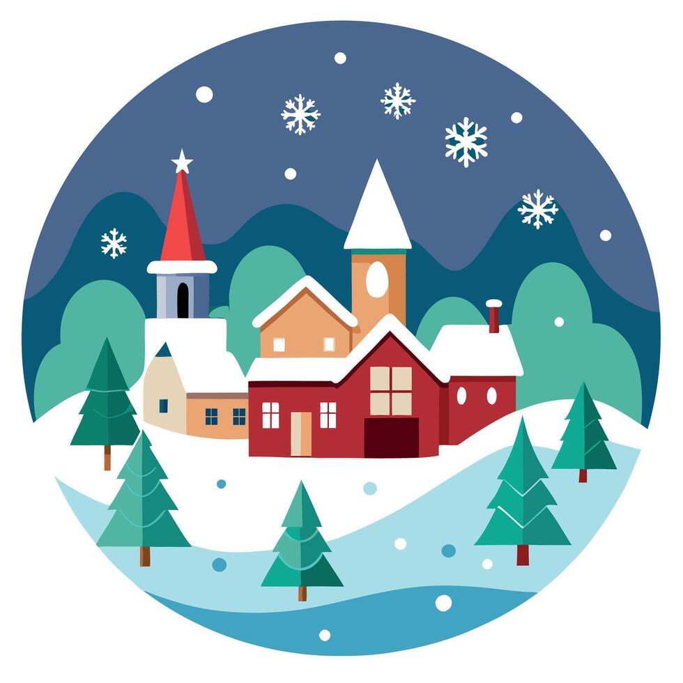 Winter village with snow and houses illustration vector