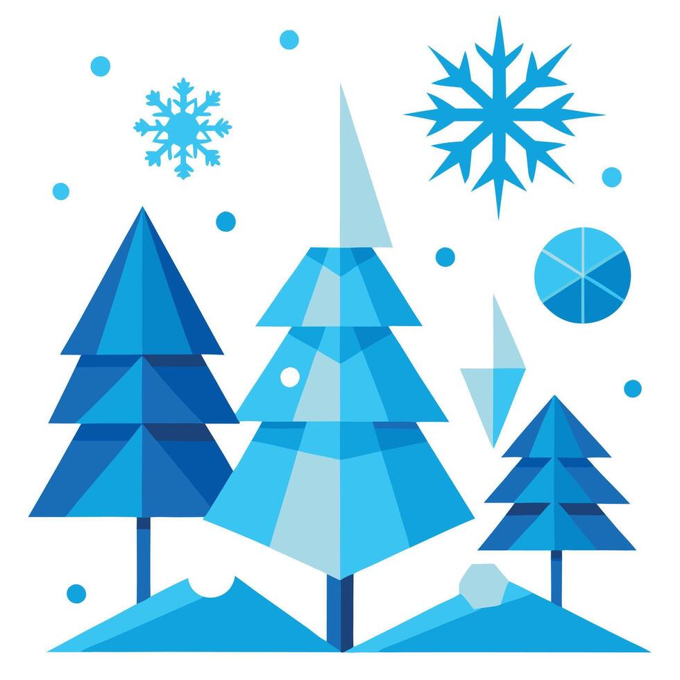 Christmas trees and snowflakes vector