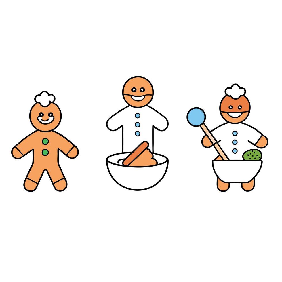 Christmas gingerbread cookies process of baking and decorating gingerbread men vector