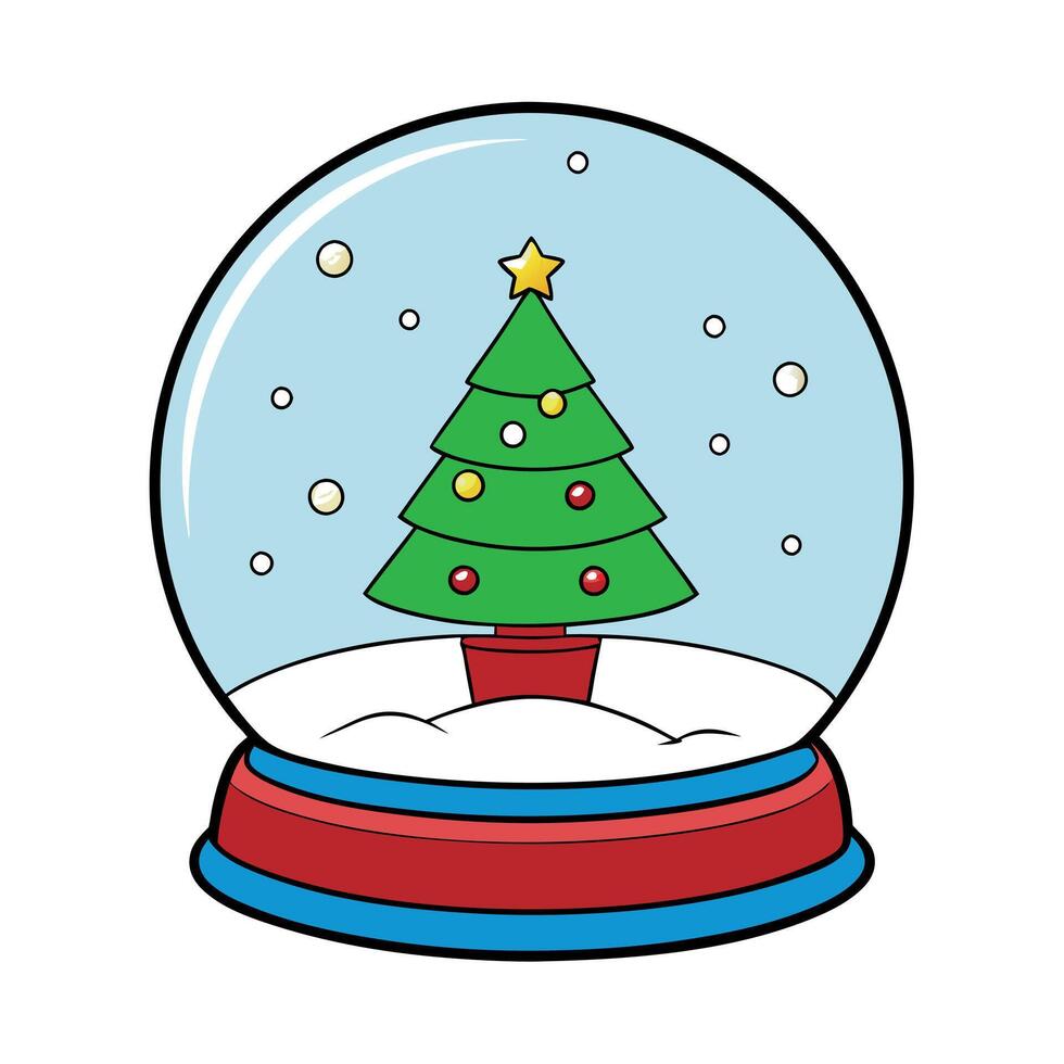 Merry Christmas snow globe with christmas tree and decorations vector