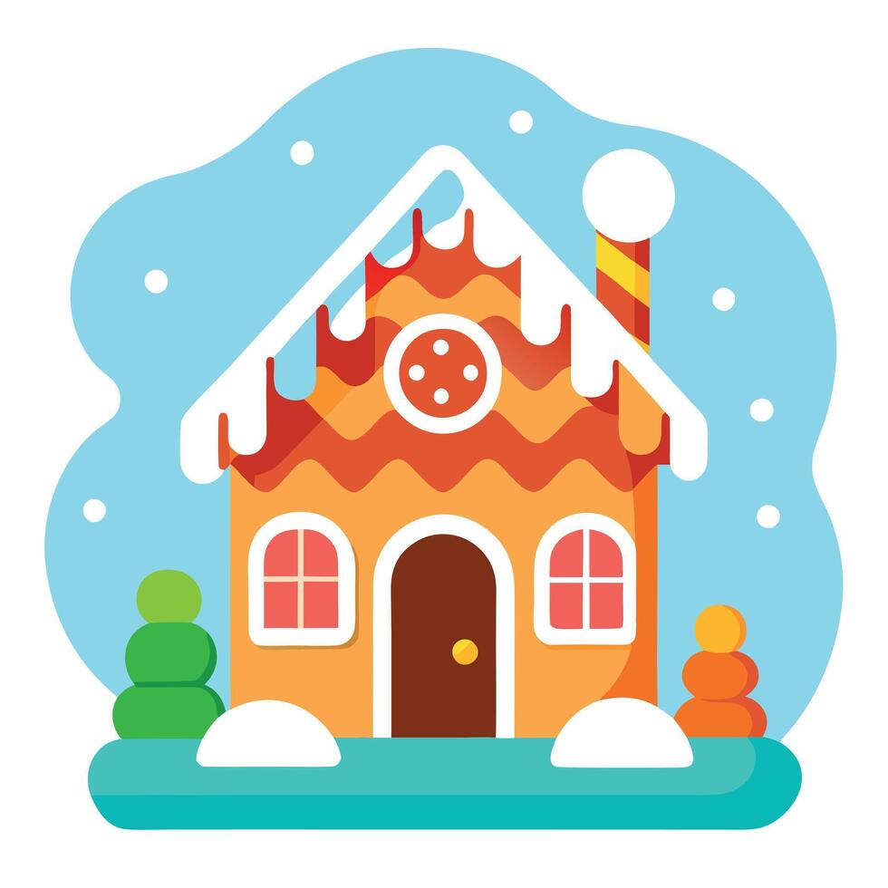Delicious gingerbread house on a pastel blue background for Christmas vector